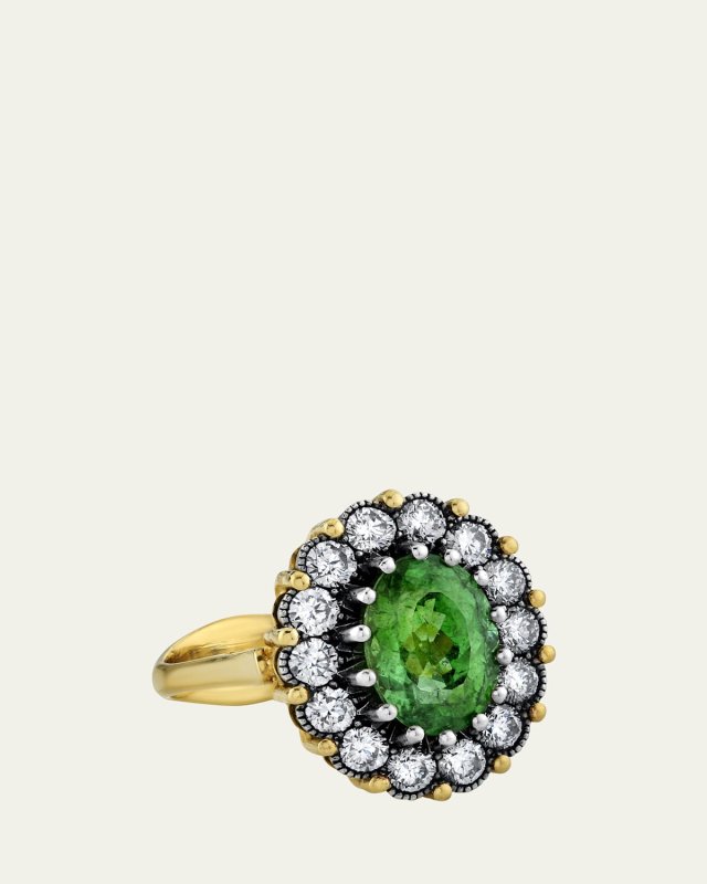 Green Paraiba Tourmaline Ring with Diamonds